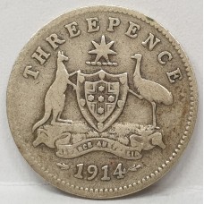 AUSTRALIA 1914 . THREEPENCE . aFINE